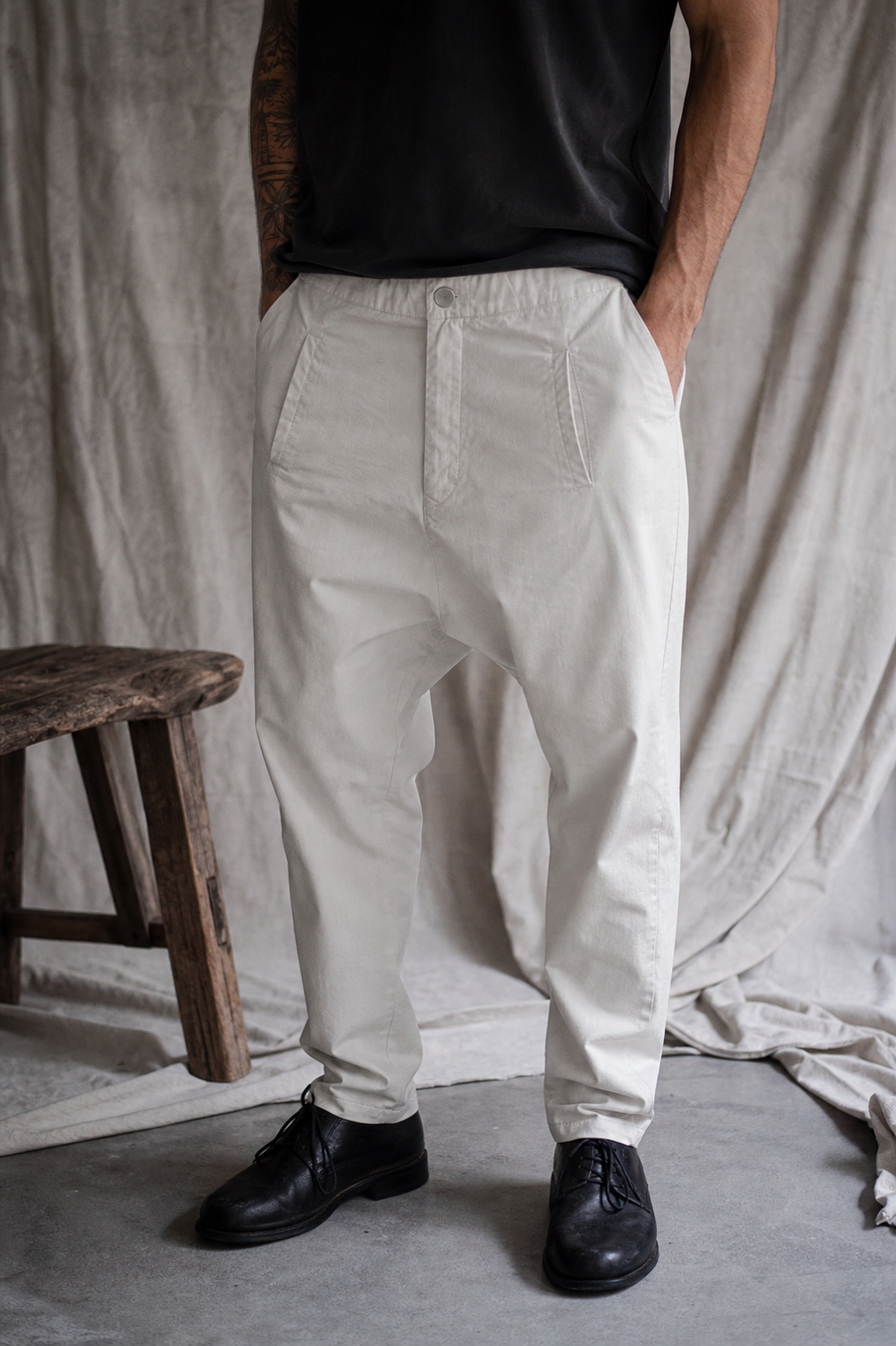 AITO Drop-Crotch Pants — Stone