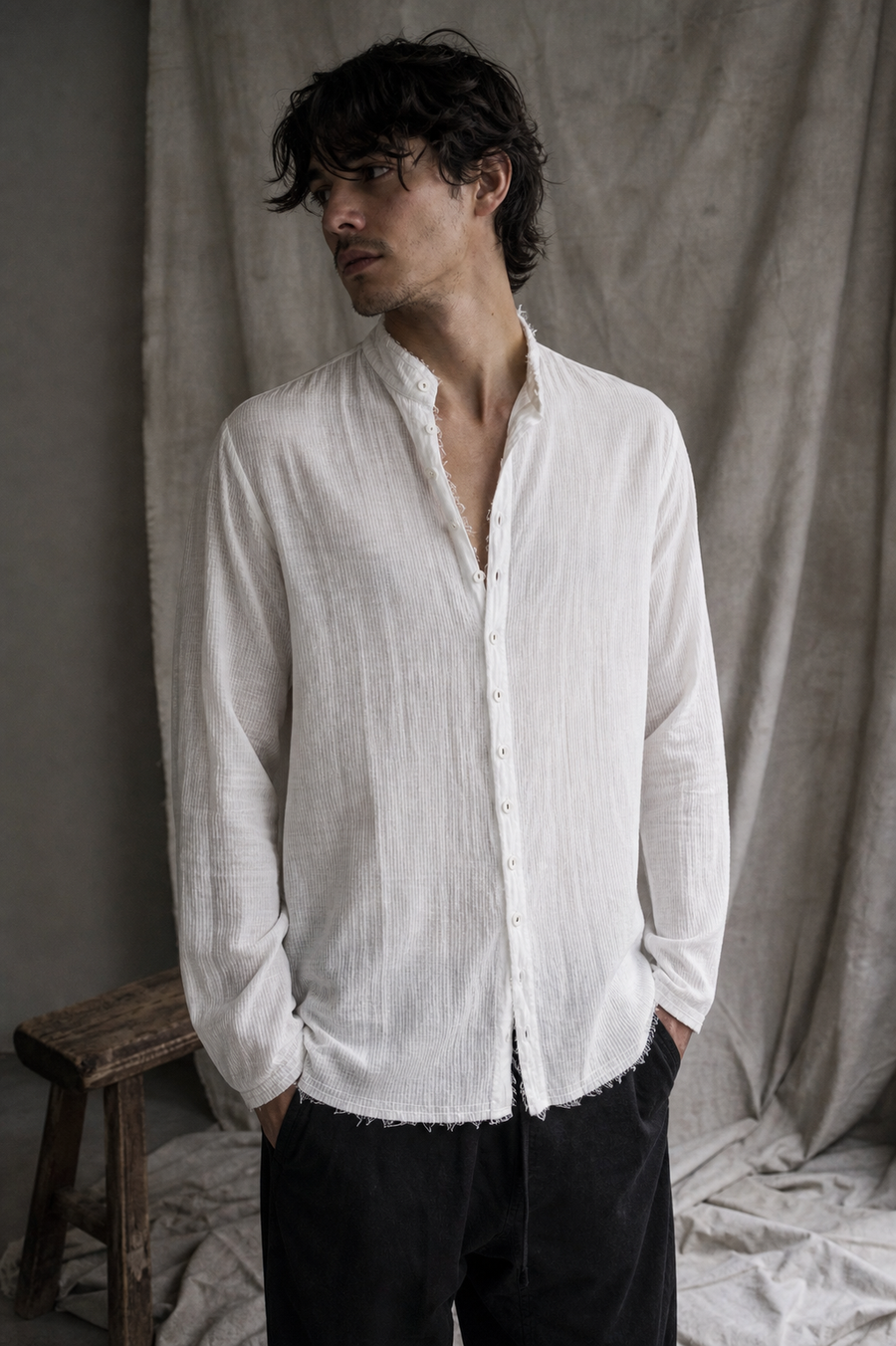 AITO Cotton Button-Up Shirt — White