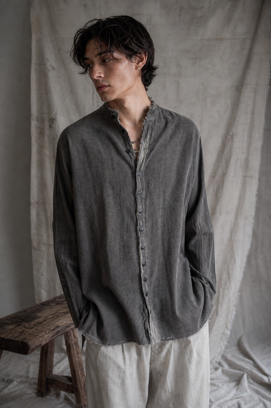 AITO Cotton Button-Up Shirt — Dark Grey