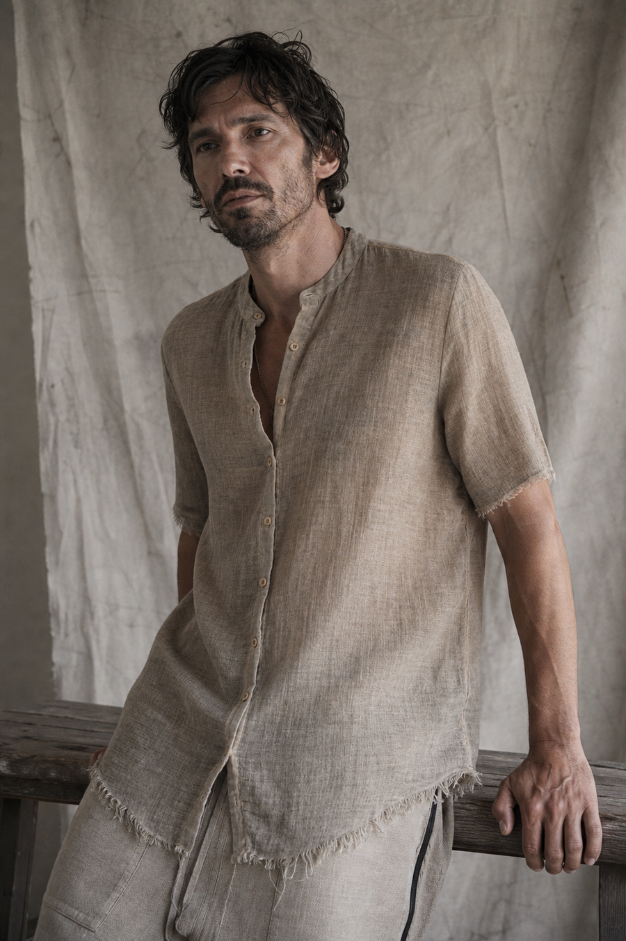 AITO Sheer Cotton Short-Sleeve Shirt — Militare