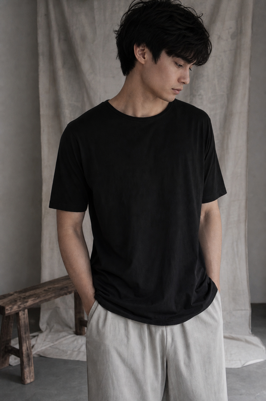 AITO Washed Cotton T-Shirt — Black