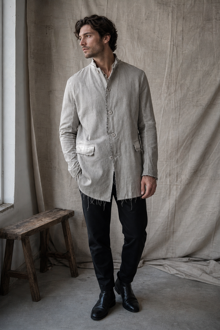 AITO Frayed Edge Cotton Blazer — Grey