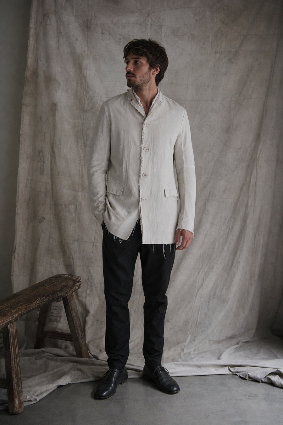 AITO Frayed Edge Cotton Blazer — Stone