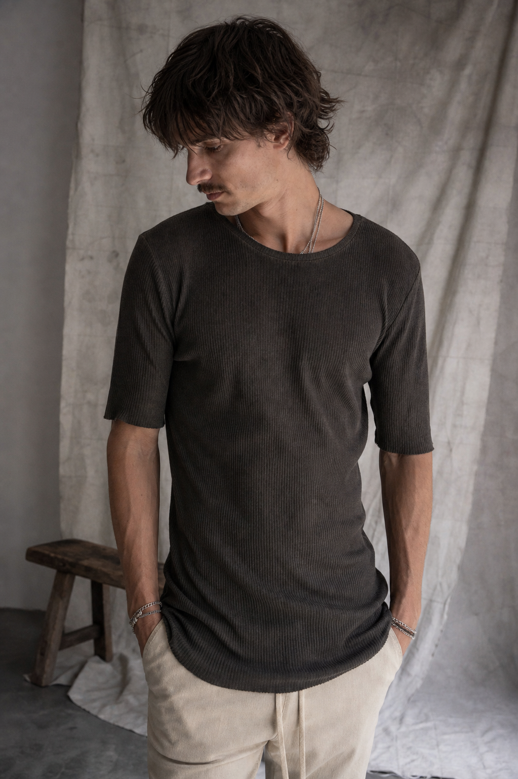 AITO Ribbed Cotton T-Shirt — Charcoal