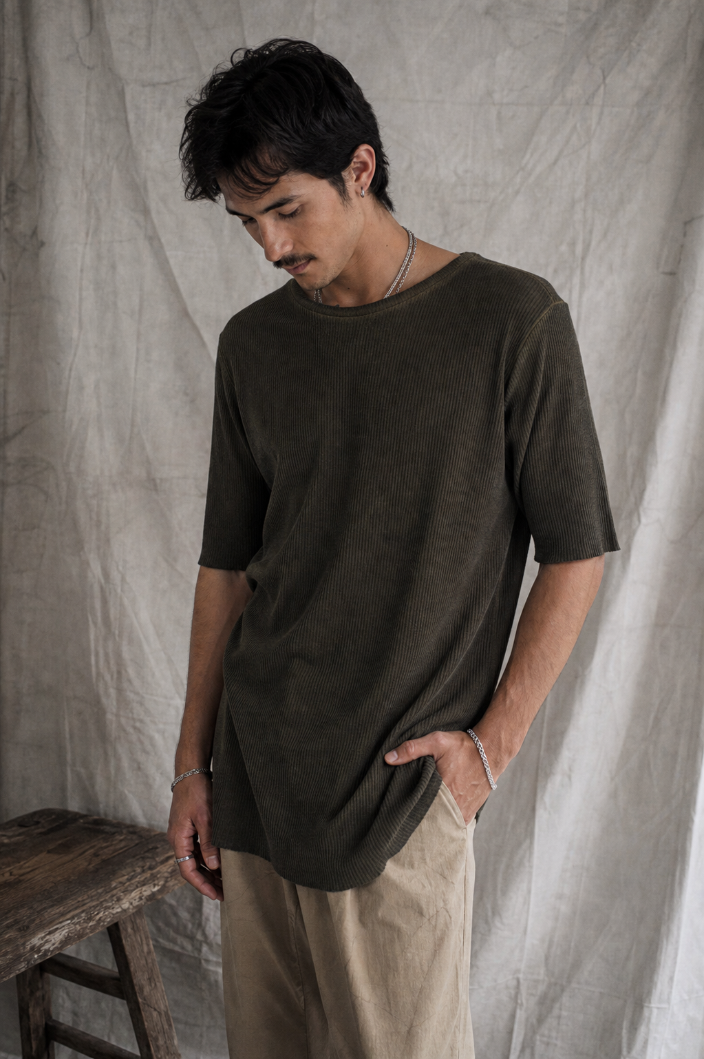 AITO Ribbed Cotton T-Shirt — Militare