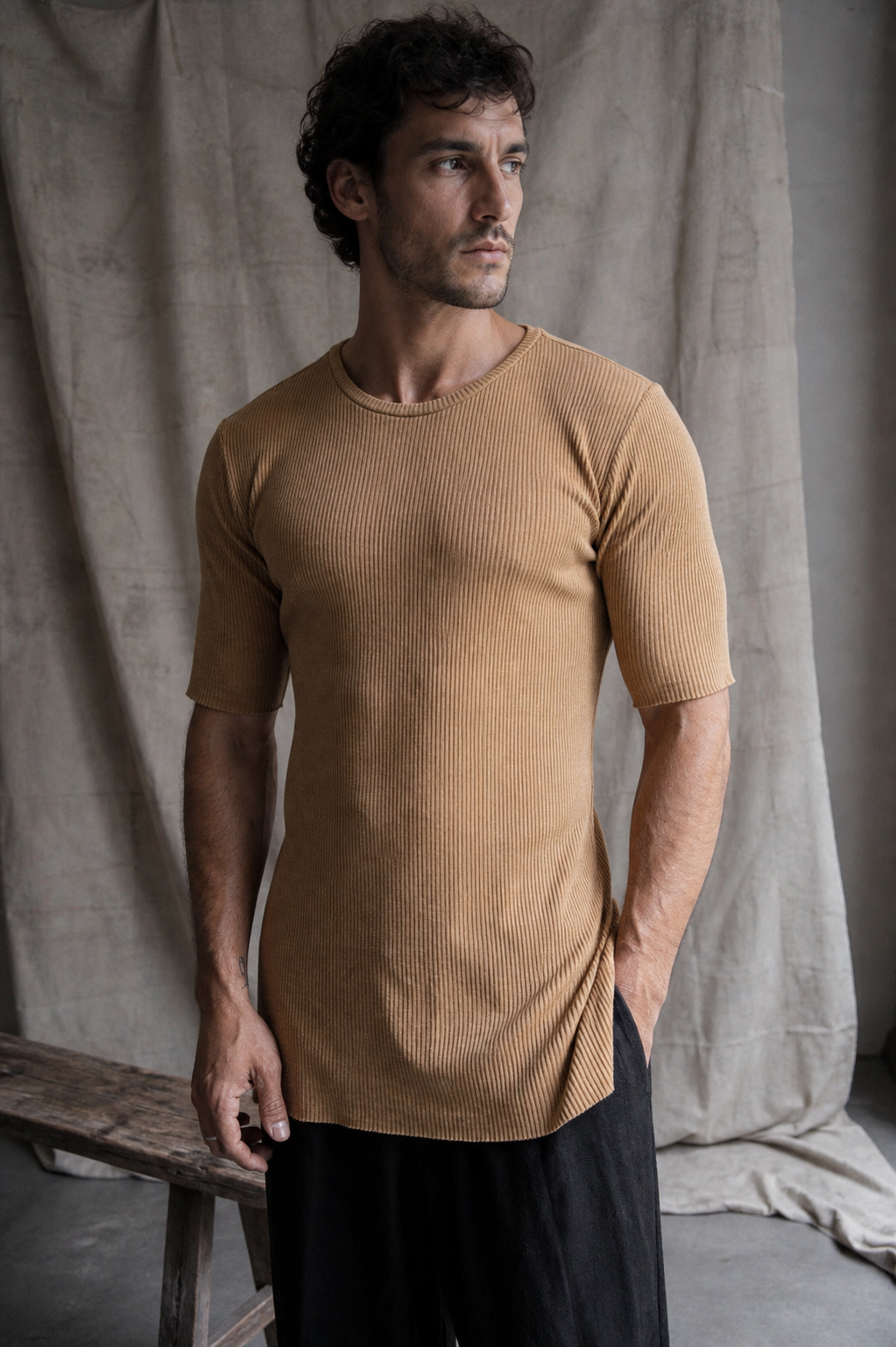 AITO Ribbed Cotton T-Shirt — Moka
