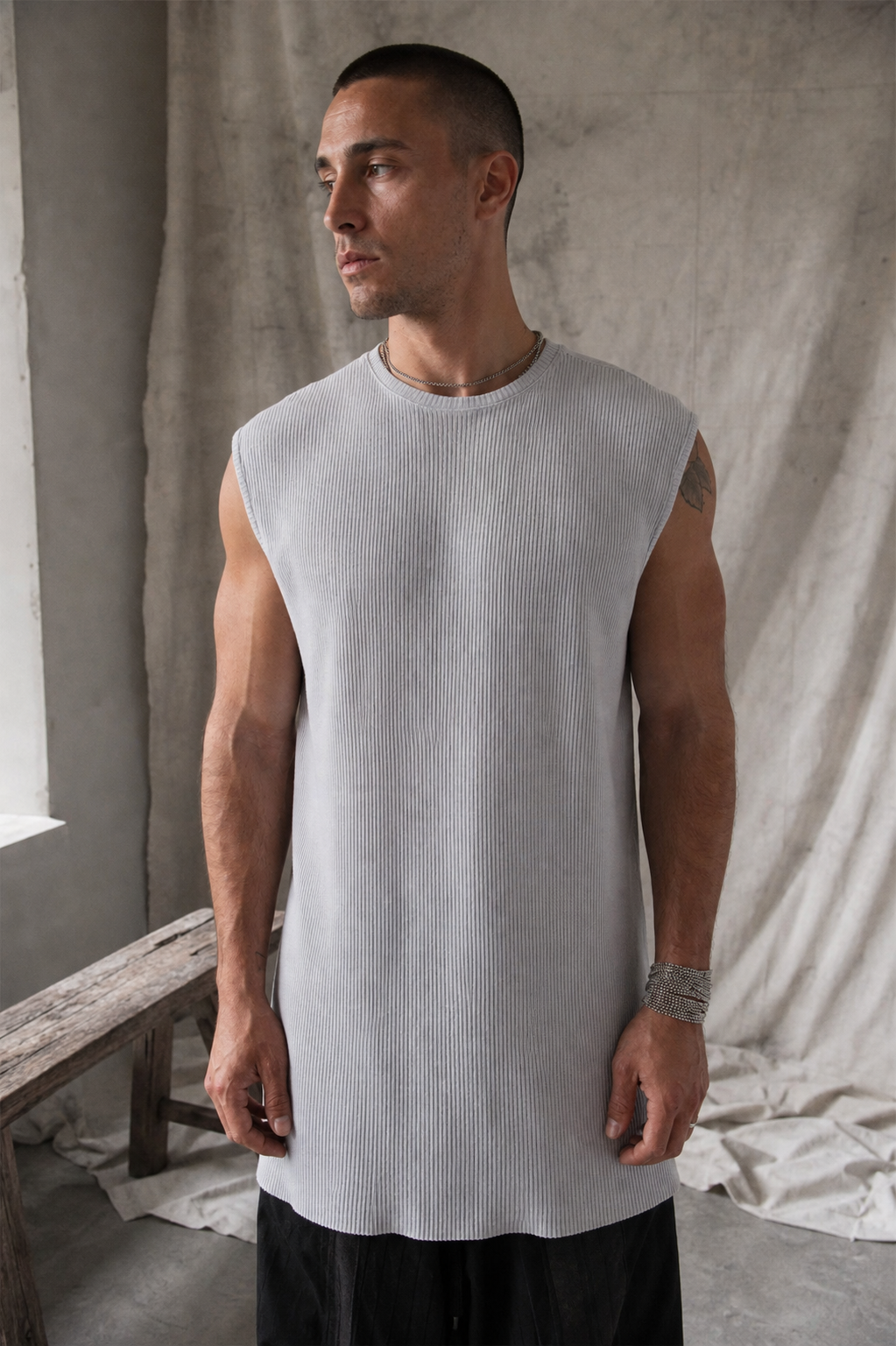 AITO Ribbed Tank Top — Light Grey