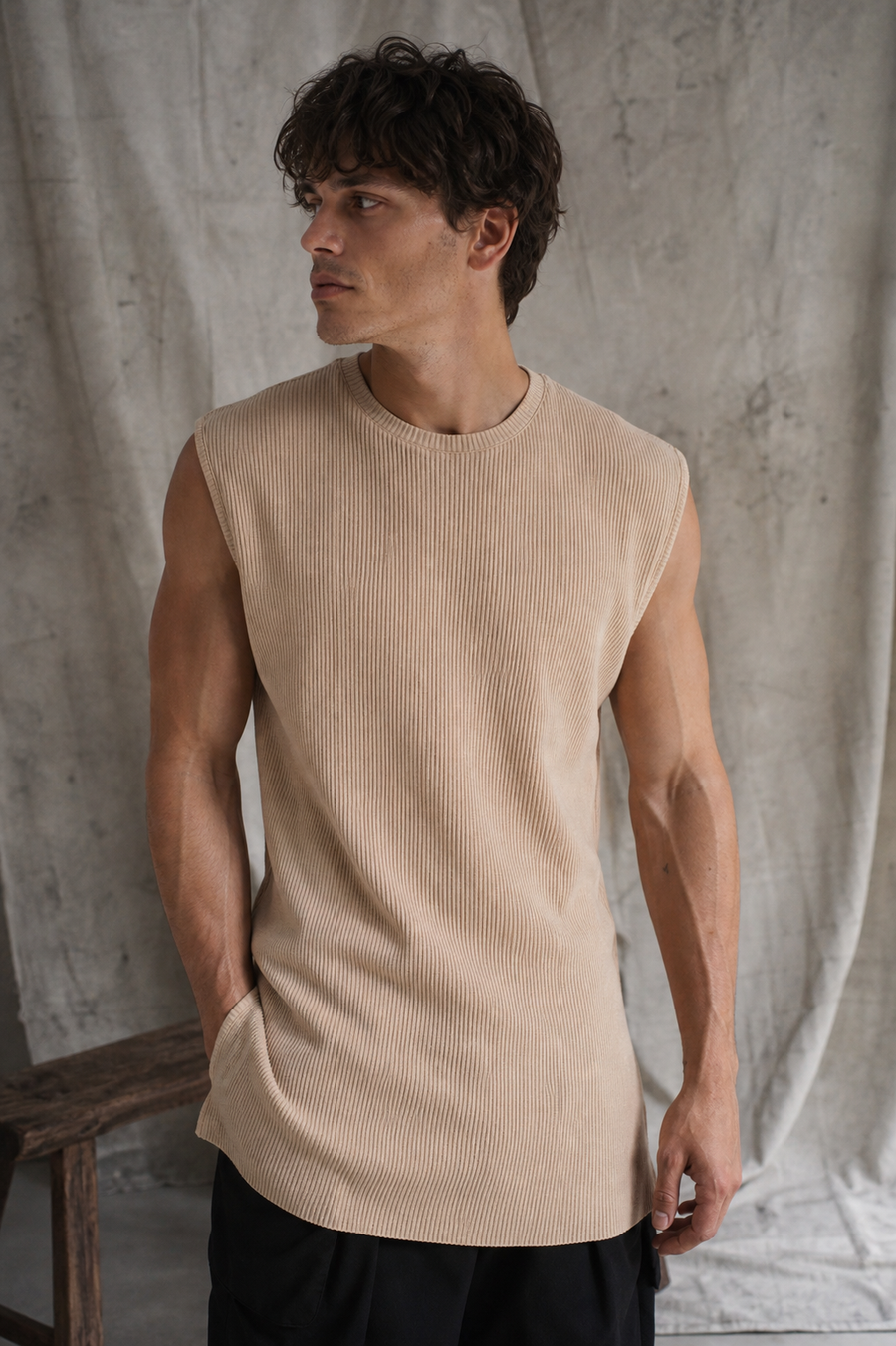 AITO Ribbed Tank Top — Beige