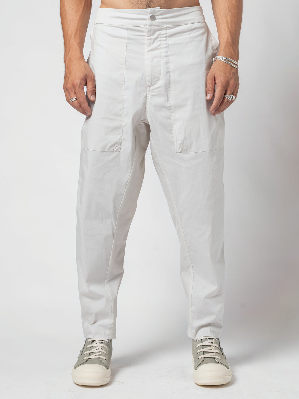 Relaxed Drop-Crotch Pants — Off White