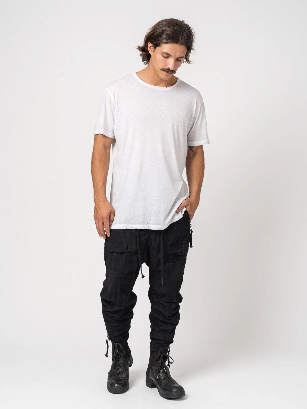 AITO Vintage Washed Cotton T-Shirt in Stone — on model